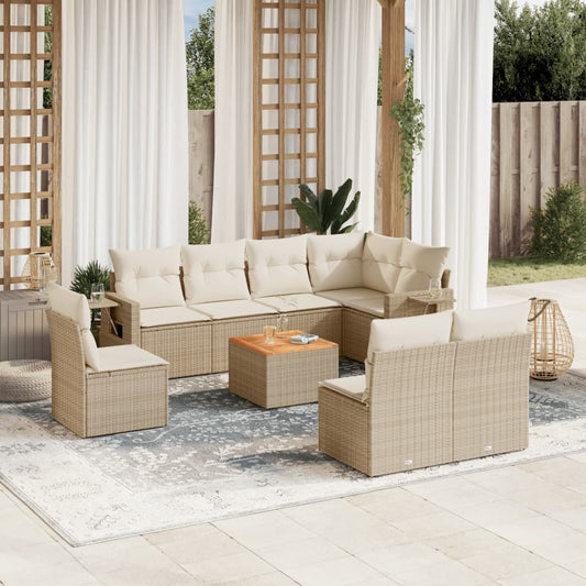 9-delige Loungeset met kussens poly rattan beige is nu te koop bij PeponiXL, paradijselijk wonen!