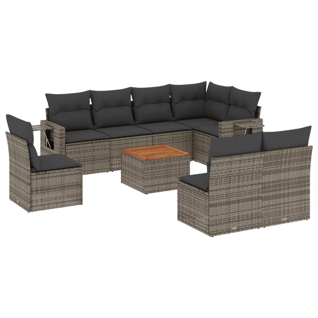 9-delige Loungeset met kussens poly rattan grijs is nu te koop bij PeponiXL, paradijselijk wonen!