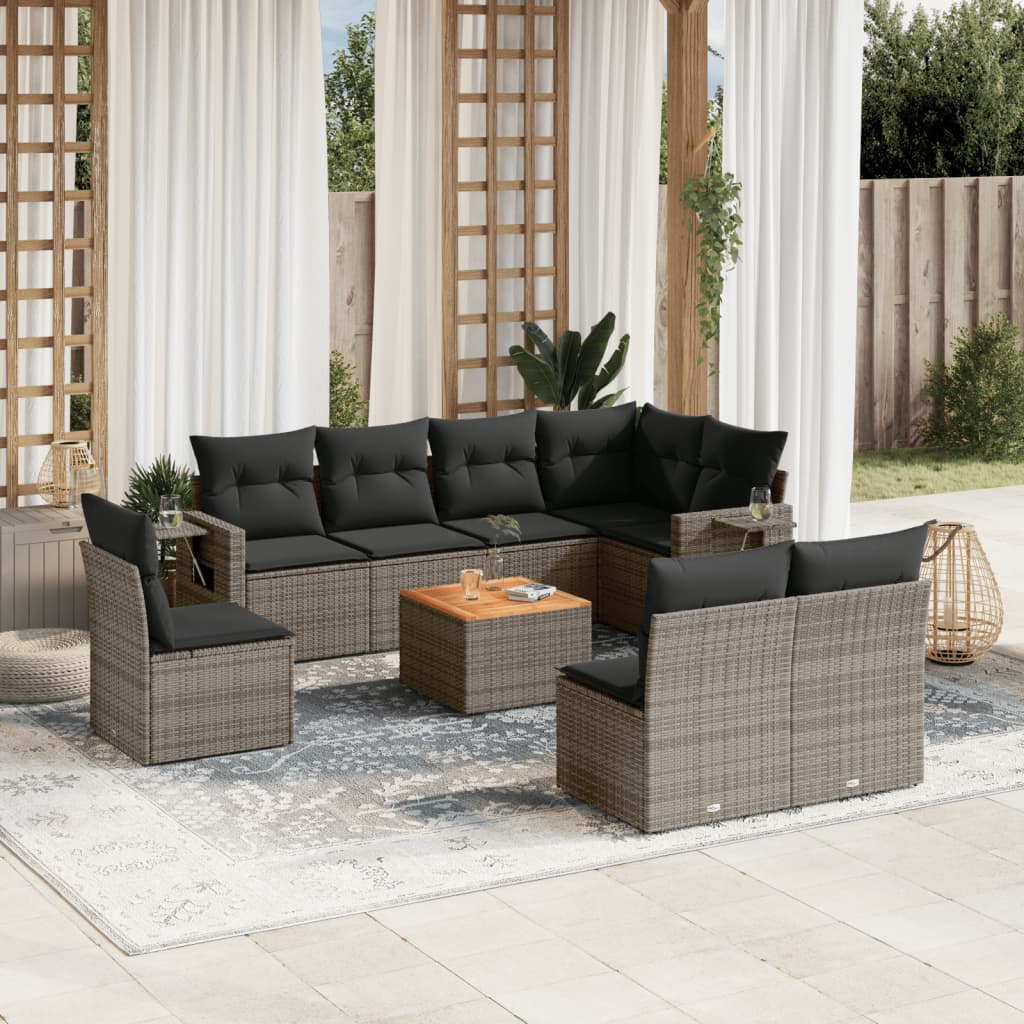 9-delige Loungeset met kussens poly rattan grijs is nu te koop bij PeponiXL, paradijselijk wonen!