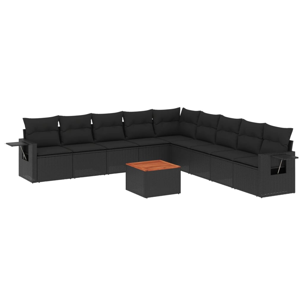 10-delige Loungeset met kussens poly rattan zwart is nu te koop bij PeponiXL, paradijselijk wonen!