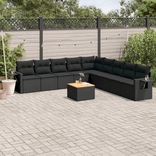 10-delige Loungeset met kussens poly rattan zwart is nu te koop bij PeponiXL, paradijselijk wonen!