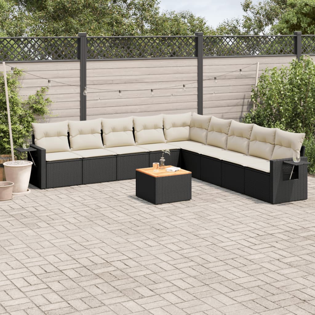 10-delige Loungeset met kussens poly rattan zwart is nu te koop bij PeponiXL, paradijselijk wonen!