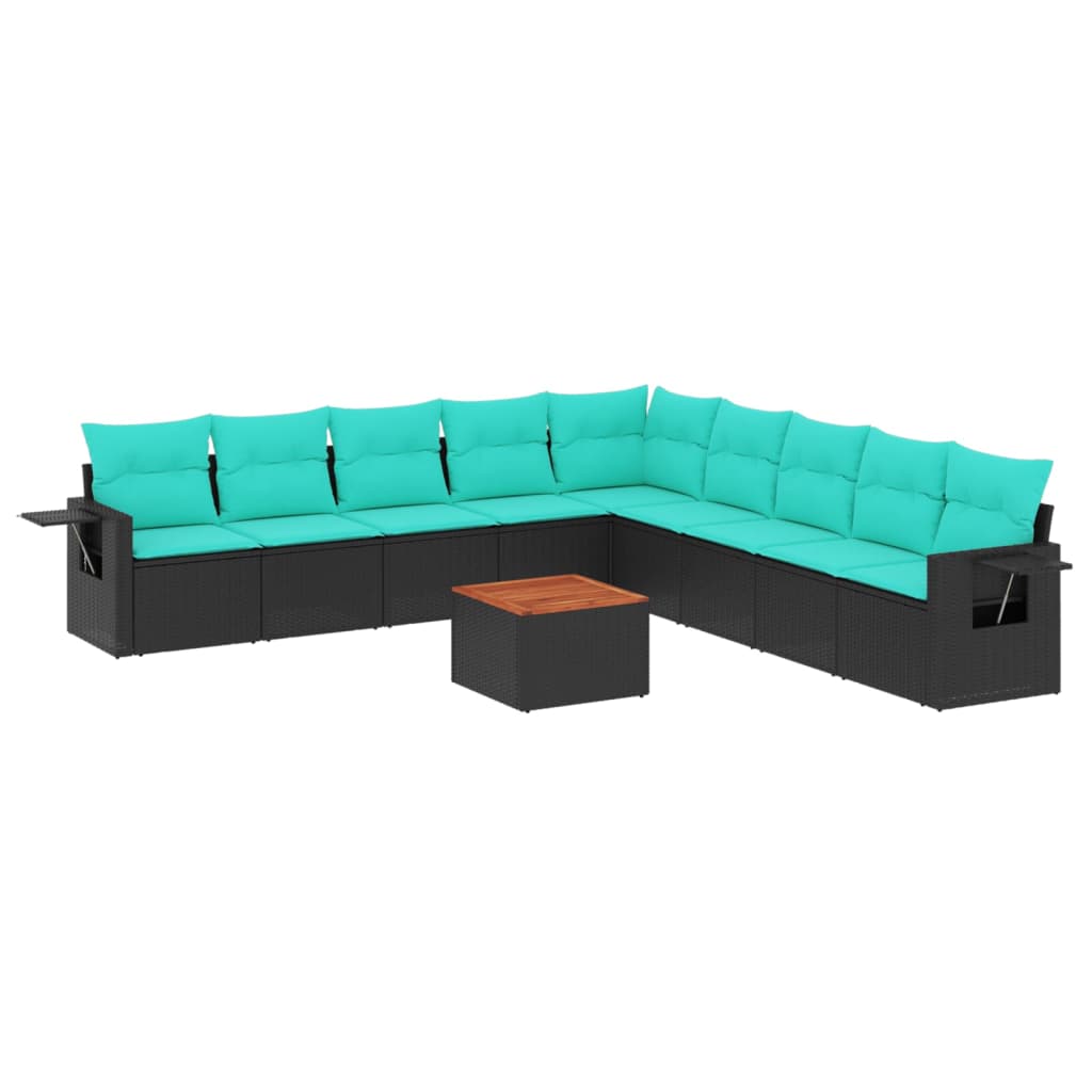 10-delige tuinbankset met kussens van zwart polyrotan is nu te koop bij PeponiXL, paradijselijk wonen!