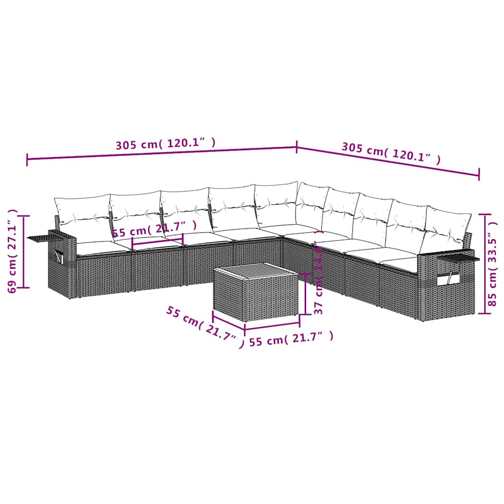 10-delige tuinbankset met kussens van zwart polyrotan is nu te koop bij PeponiXL, paradijselijk wonen!