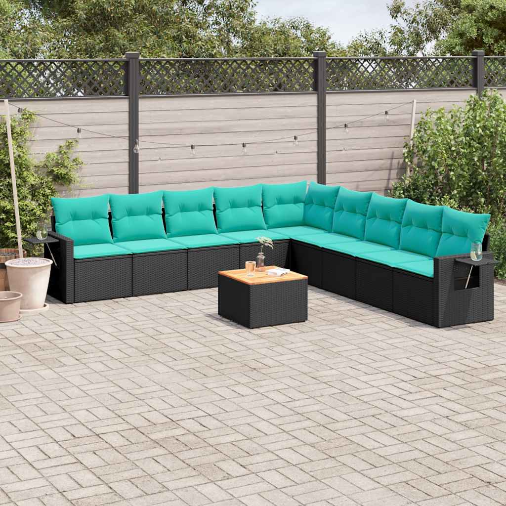 10-delige tuinbankset met kussens van zwart polyrotan is nu te koop bij PeponiXL, paradijselijk wonen!