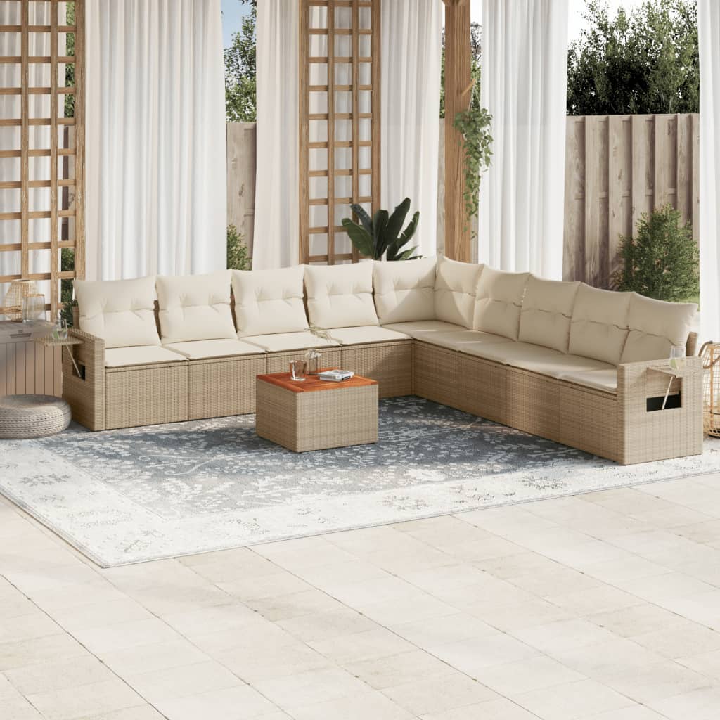 10-delige Loungeset met kussens poly rattan beige is nu te koop bij PeponiXL, paradijselijk wonen!