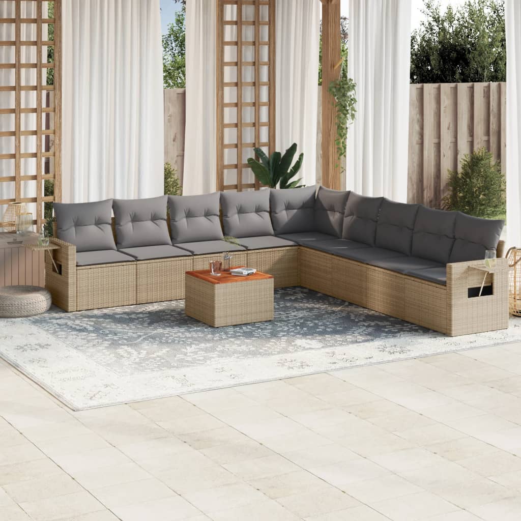 10-delige Loungeset met kussens poly rattan beige is nu te koop bij PeponiXL, paradijselijk wonen!