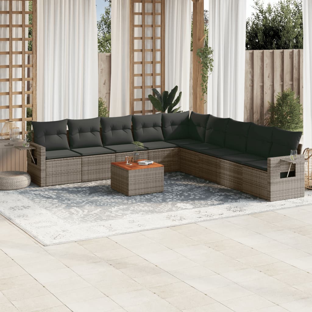 10-delige Loungeset met kussens poly rattan grijs is nu te koop bij PeponiXL, paradijselijk wonen!