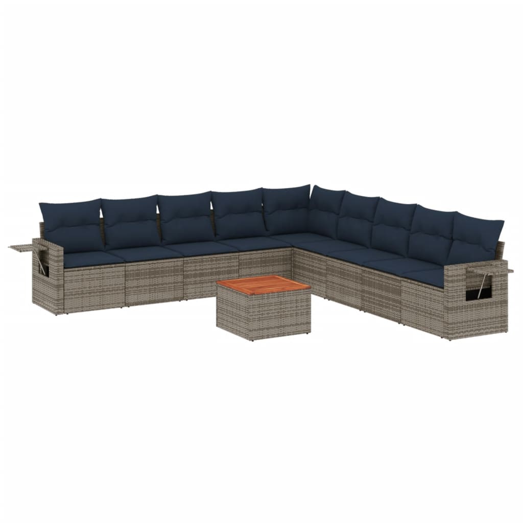 10-delige tuinbankset met kussens, grijs polyrotan is nu te koop bij PeponiXL, paradijselijk wonen!