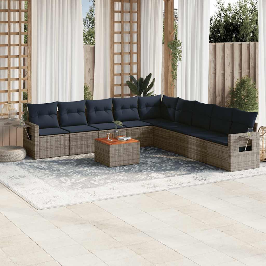 10-delige tuinbankset met kussens, grijs polyrotan is nu te koop bij PeponiXL, paradijselijk wonen!
