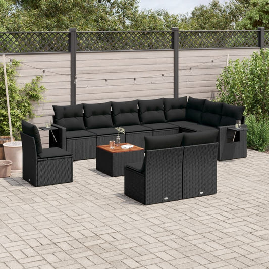 11-delige Loungeset met kussens poly rattan zwart is nu te koop bij PeponiXL, paradijselijk wonen!