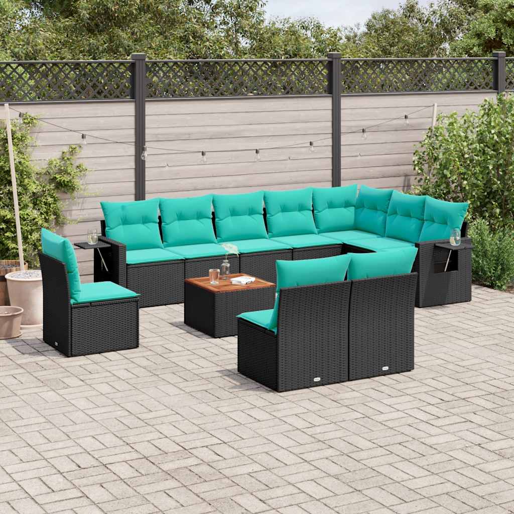 11-delige tuinbankset met kussens, zwart polyrotan is nu te koop bij PeponiXL, paradijselijk wonen!
