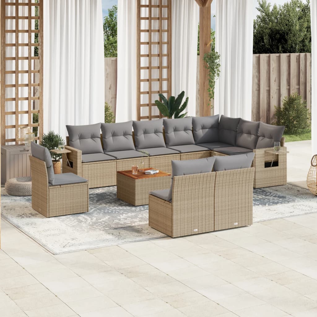11-delige Tuinset met kussens poly rattan beige is nu te koop bij PeponiXL, paradijselijk wonen!