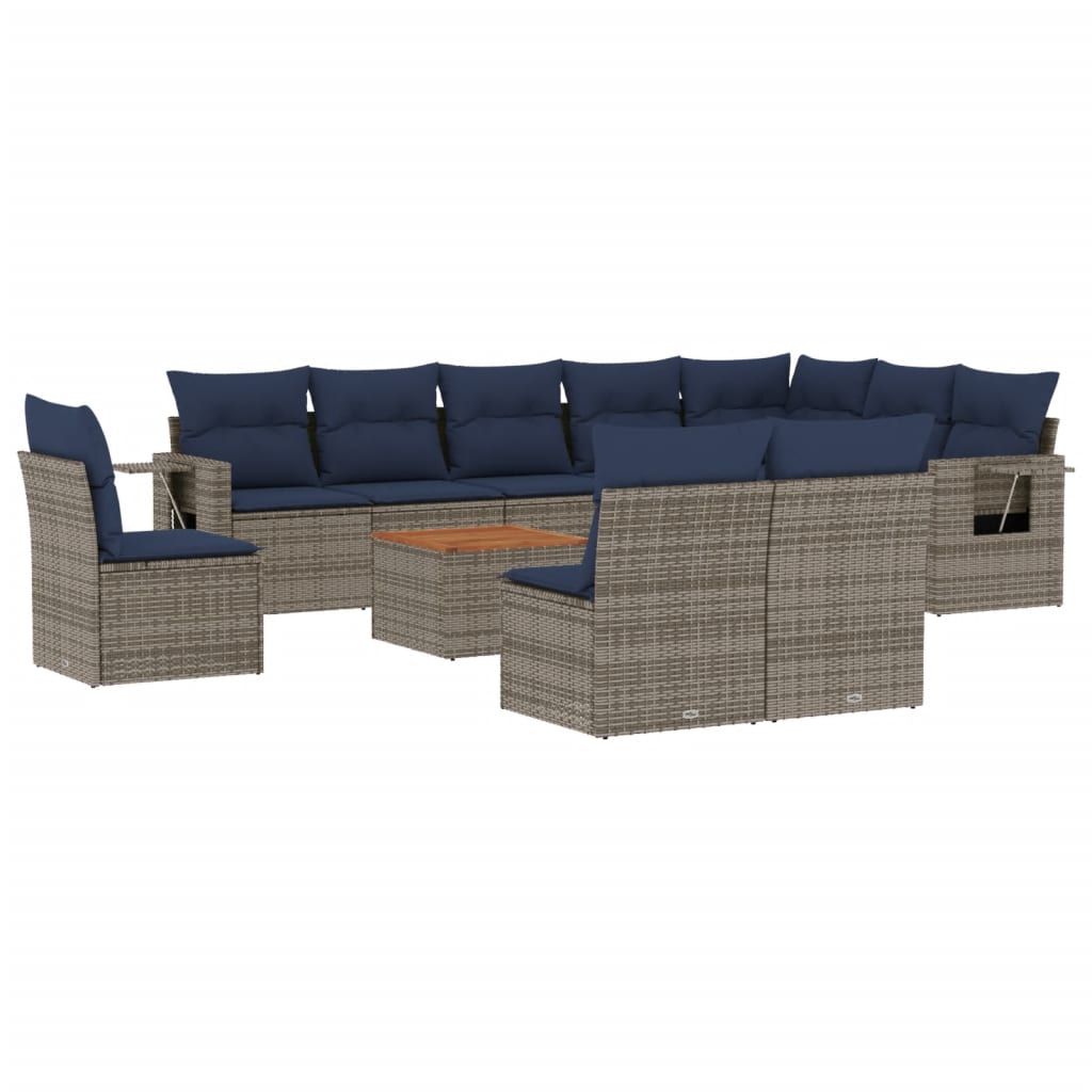 11-delige tuinbankset met kussens, grijs polyrotan is nu te koop bij PeponiXL, paradijselijk wonen!