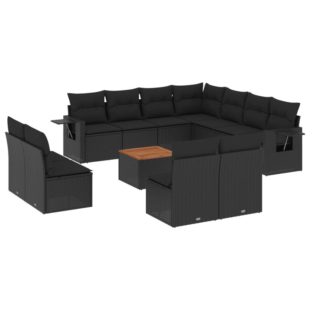 12-delige Loungeset met kussens poly rattan zwart is nu te koop bij PeponiXL, paradijselijk wonen!