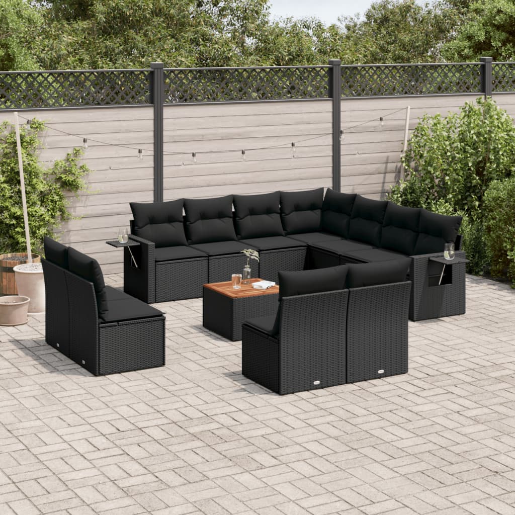 12-delige Loungeset met kussens poly rattan zwart is nu te koop bij PeponiXL, paradijselijk wonen!