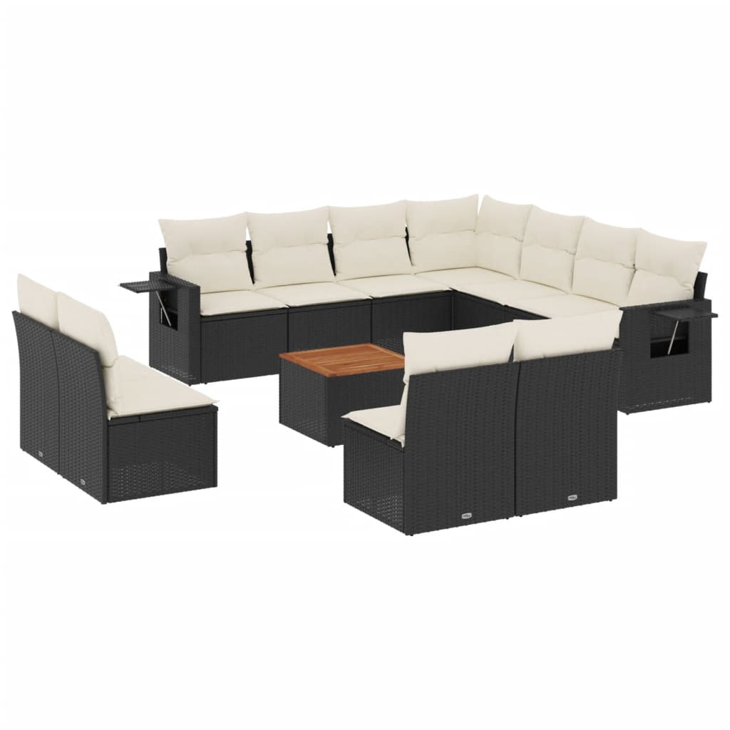 12-delige Loungeset met kussens poly rattan zwart is nu te koop bij PeponiXL, paradijselijk wonen!