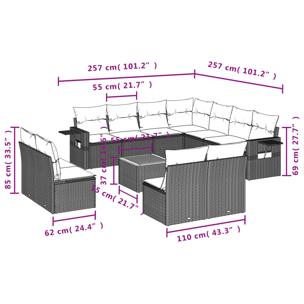 12-delige Loungeset met kussens poly rattan zwart is nu te koop bij PeponiXL, paradijselijk wonen!