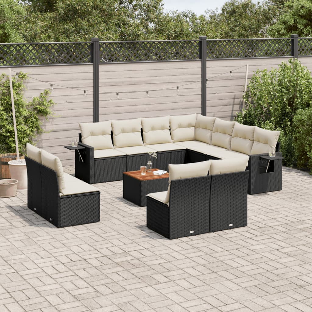 12-delige Loungeset met kussens poly rattan zwart is nu te koop bij PeponiXL, paradijselijk wonen!