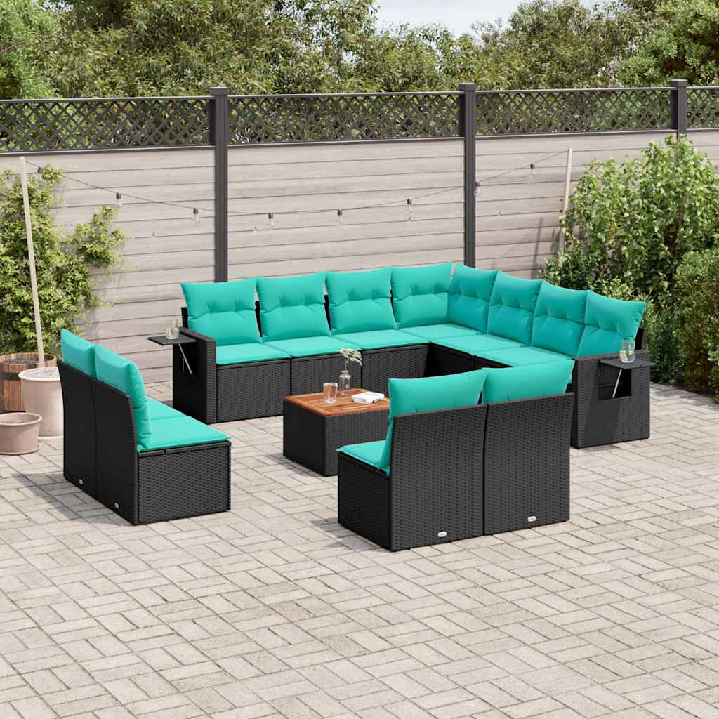 12-delige tuinbankset met kussens van zwart polyrotan is nu te koop bij PeponiXL, paradijselijk wonen!
