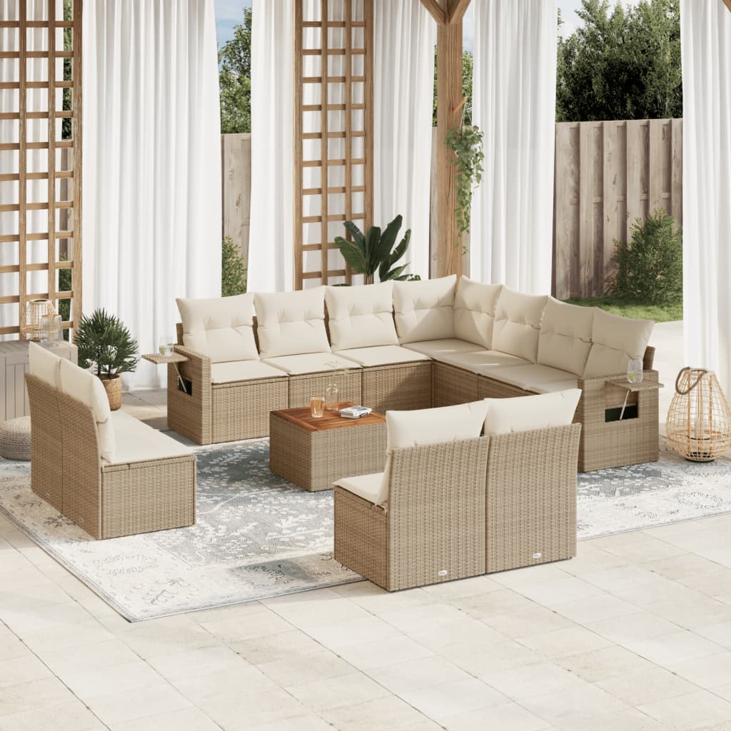 12-delige Loungeset met kussens poly rattan beige is nu te koop bij PeponiXL, paradijselijk wonen!