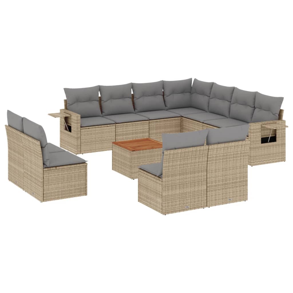 12-delige Loungeset met kussens poly rattan beige is nu te koop bij PeponiXL, paradijselijk wonen!