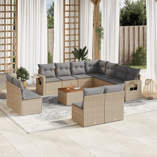 12-delige Loungeset met kussens poly rattan beige is nu te koop bij PeponiXL, paradijselijk wonen!