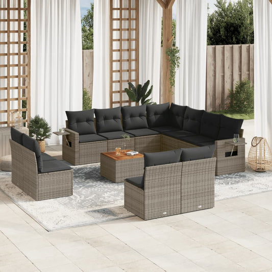 12-delige Loungeset met kussens poly rattan grijs is nu te koop bij PeponiXL, paradijselijk wonen!