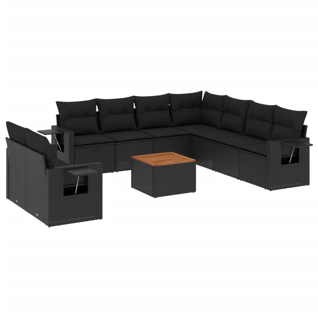 10-delige Loungeset met kussens poly rattan zwart is nu te koop bij PeponiXL, paradijselijk wonen!