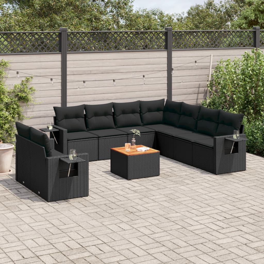 10-delige Loungeset met kussens poly rattan zwart is nu te koop bij PeponiXL, paradijselijk wonen!