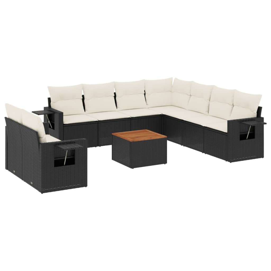 10-delige Loungeset met kussens poly rattan zwart is nu te koop bij PeponiXL, paradijselijk wonen!