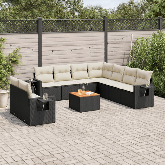 10-delige Loungeset met kussens poly rattan zwart is nu te koop bij PeponiXL, paradijselijk wonen!