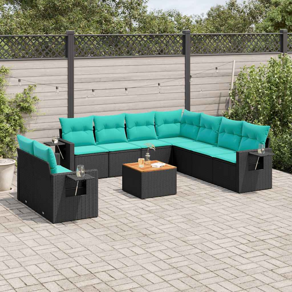 10-delige tuinbankset met kussens van zwart polyrotan is nu te koop bij PeponiXL, paradijselijk wonen!