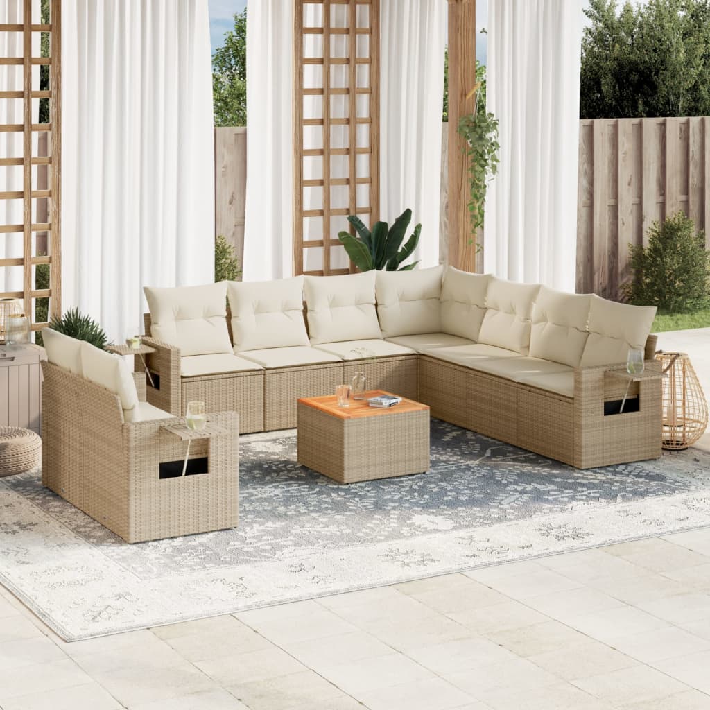 10-delige Loungeset met kussens poly rattan beige is nu te koop bij PeponiXL, paradijselijk wonen!