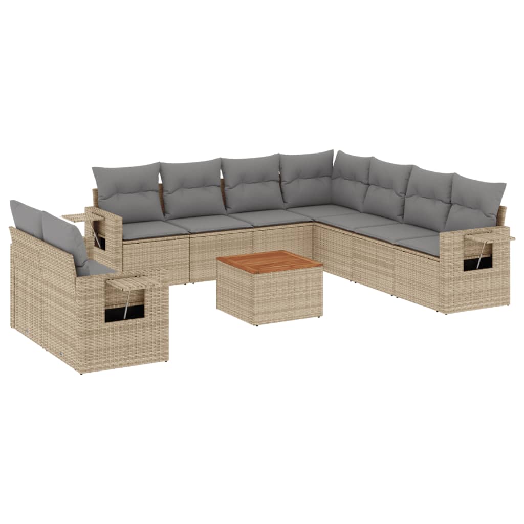 10-delige Loungeset met kussens poly rattan beige is nu te koop bij PeponiXL, paradijselijk wonen!