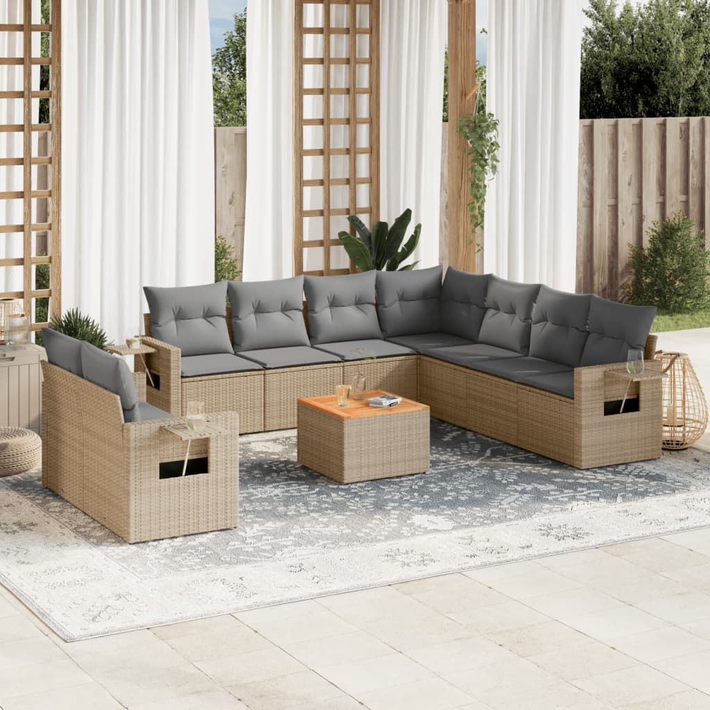 10-delige Loungeset met kussens poly rattan beige is nu te koop bij PeponiXL, paradijselijk wonen!