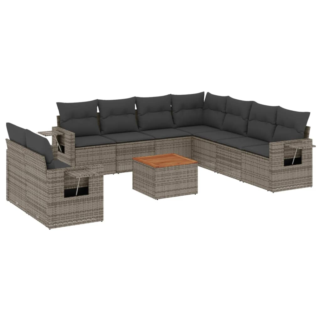 10-delige Loungeset met kussens poly rattan grijs is nu te koop bij PeponiXL, paradijselijk wonen!