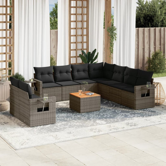 10-delige Loungeset met kussens poly rattan grijs is nu te koop bij PeponiXL, paradijselijk wonen!