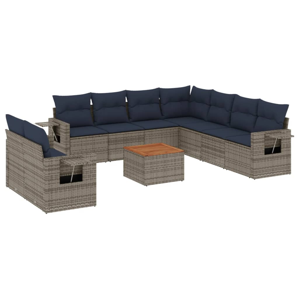 10-delige tuinbankset met kussens, grijs polyrotan is nu te koop bij PeponiXL, paradijselijk wonen!
