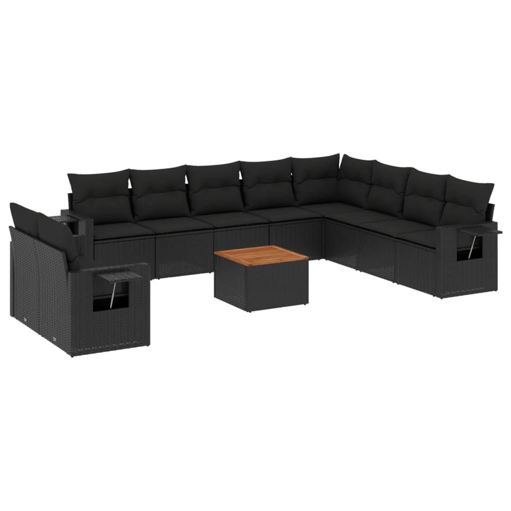 11-delige Loungeset met kussens poly rattan zwart is nu te koop bij PeponiXL, paradijselijk wonen!