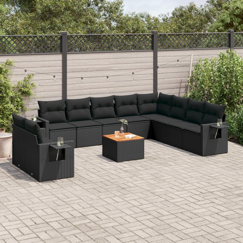 11-delige Loungeset met kussens poly rattan zwart is nu te koop bij PeponiXL, paradijselijk wonen!