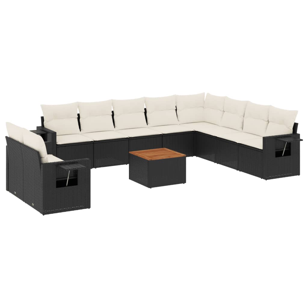 11-delige Loungeset met kussens poly rattan zwart is nu te koop bij PeponiXL, paradijselijk wonen!