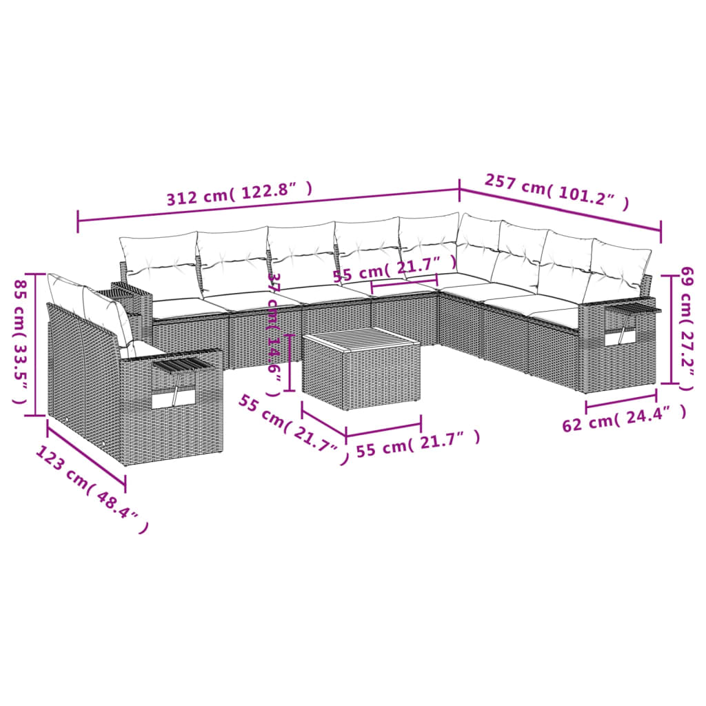 11-delige Loungeset met kussens poly rattan zwart is nu te koop bij PeponiXL, paradijselijk wonen!