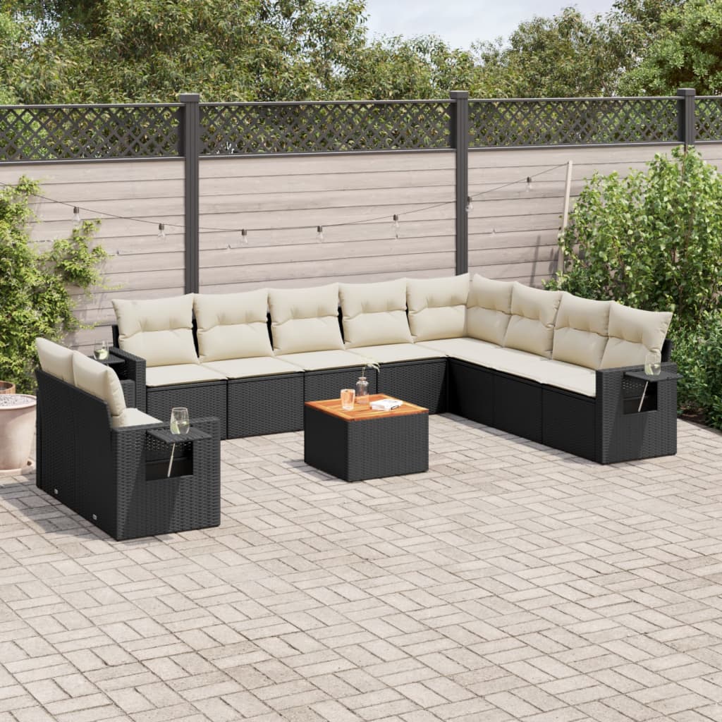 11-delige Loungeset met kussens poly rattan zwart is nu te koop bij PeponiXL, paradijselijk wonen!