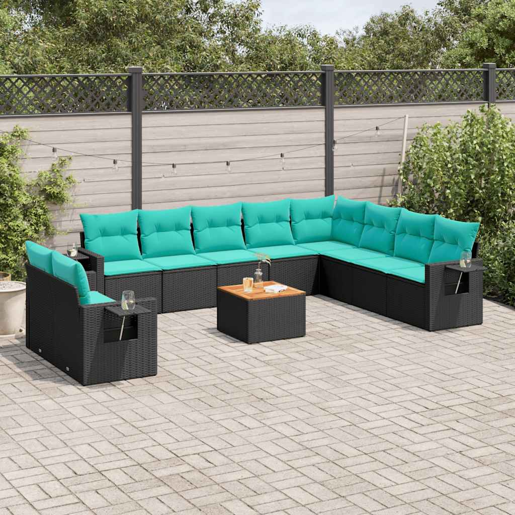 11-delige tuinbankset met kussens, zwart polyrotan is nu te koop bij PeponiXL, paradijselijk wonen!