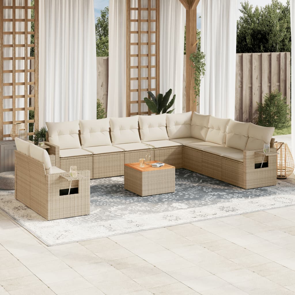 11-delige Tuinset met kussens poly rattan beige is nu te koop bij PeponiXL, paradijselijk wonen!