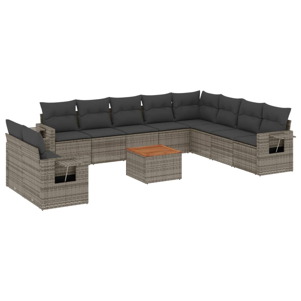 11-delige Loungeset met kussens poly rattan grijs is nu te koop bij PeponiXL, paradijselijk wonen!