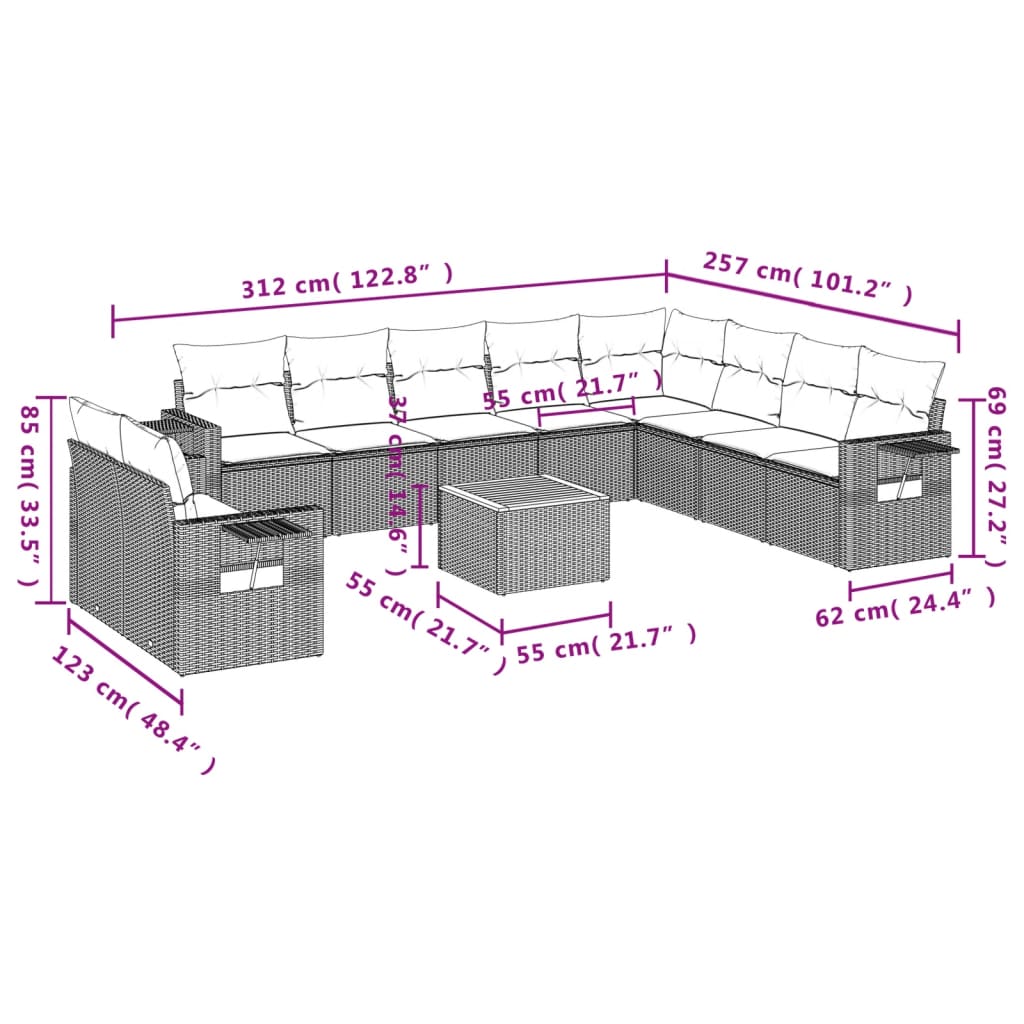 11-delige Loungeset met kussens poly rattan grijs is nu te koop bij PeponiXL, paradijselijk wonen!