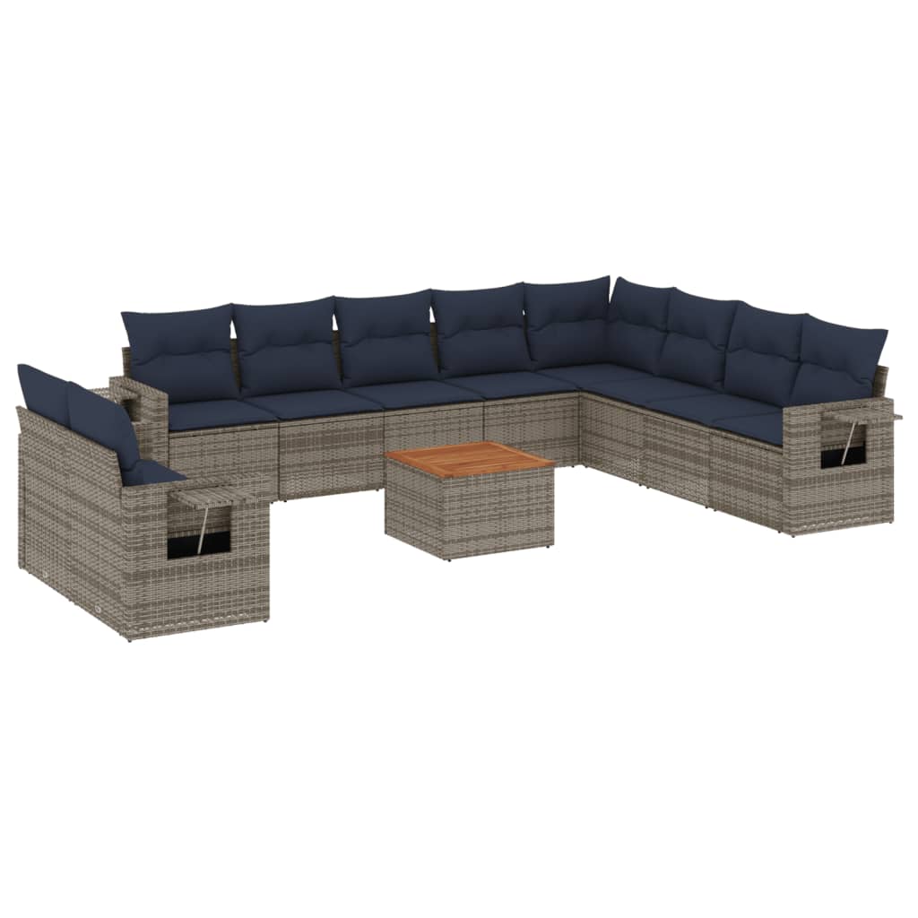 11-delige tuinbankset met kussens, grijs polyrotan is nu te koop bij PeponiXL, paradijselijk wonen!