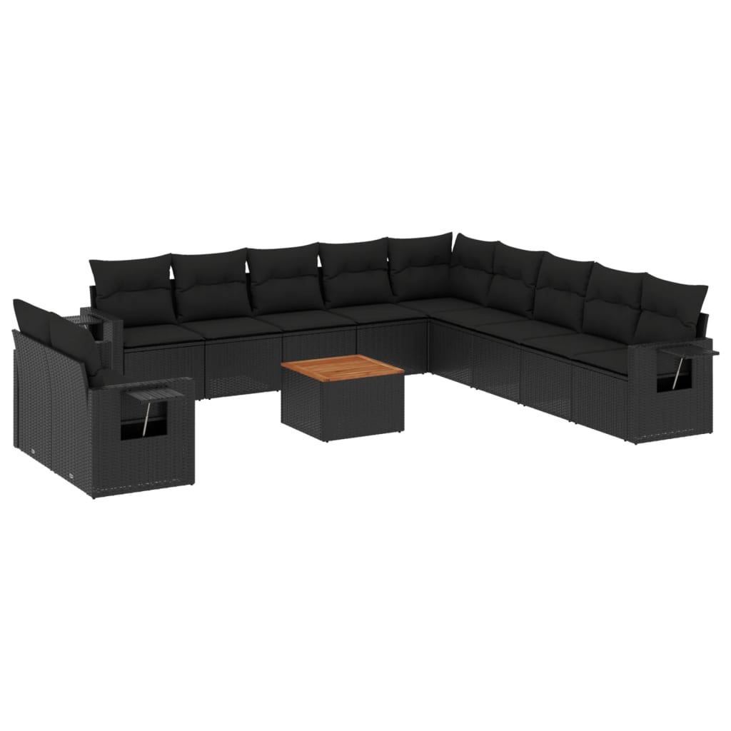 12-delige Loungeset met kussens poly rattan zwart is nu te koop bij PeponiXL, paradijselijk wonen!